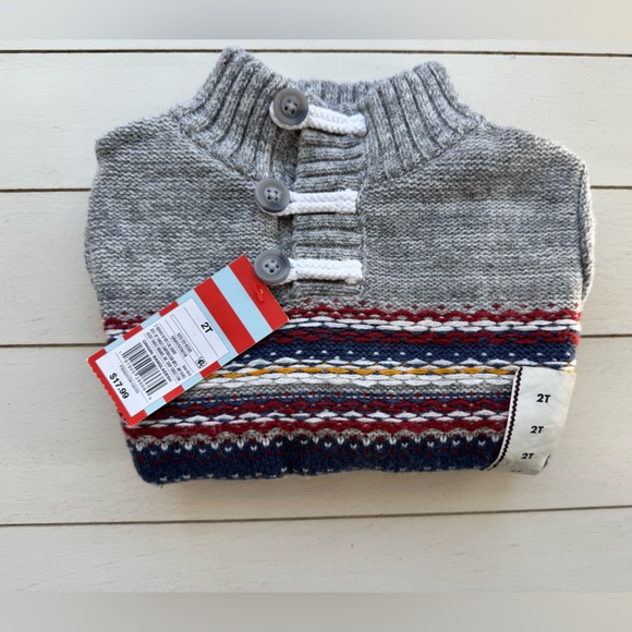 Cat & Jack Kid’s Gray Multicolor Crewneck Sweater - Picture 2 of 3